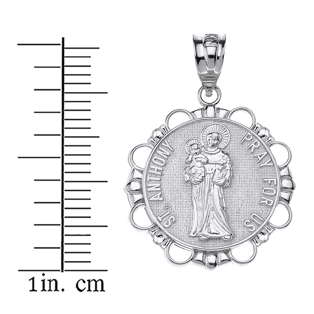 Sterling Silver Saint Anthony Pray For Us Circle Pendant Necklace, view 3