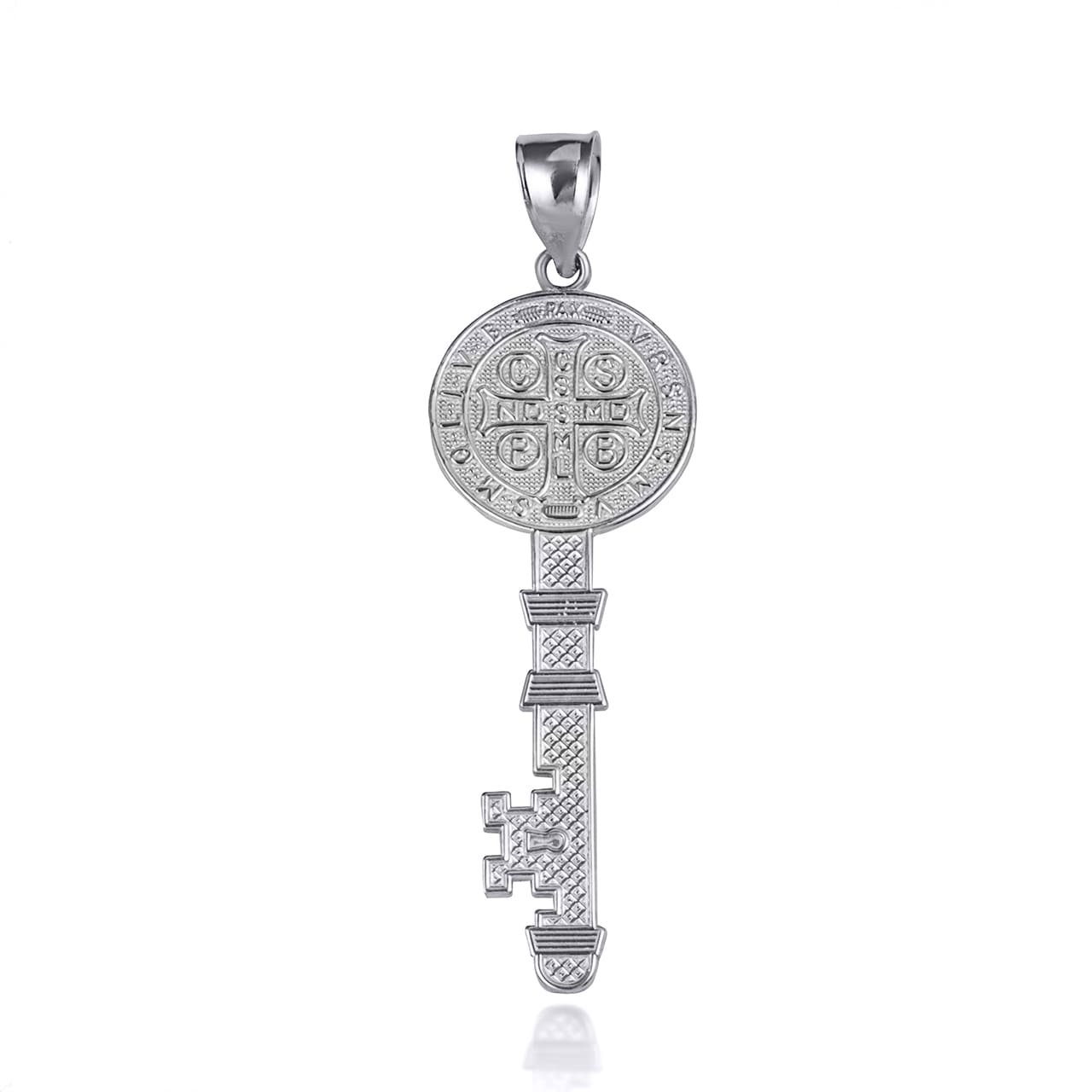 Sterling Silver Saint Benedict Medal Key Textured Pendant Necklace, view 5