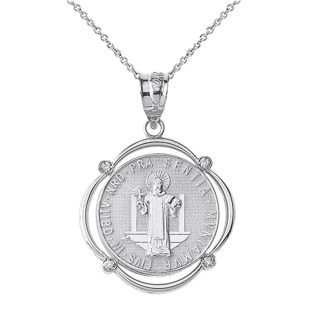 Sterling Silver Saint Benito CZ Circular Frame Pendant Necklace