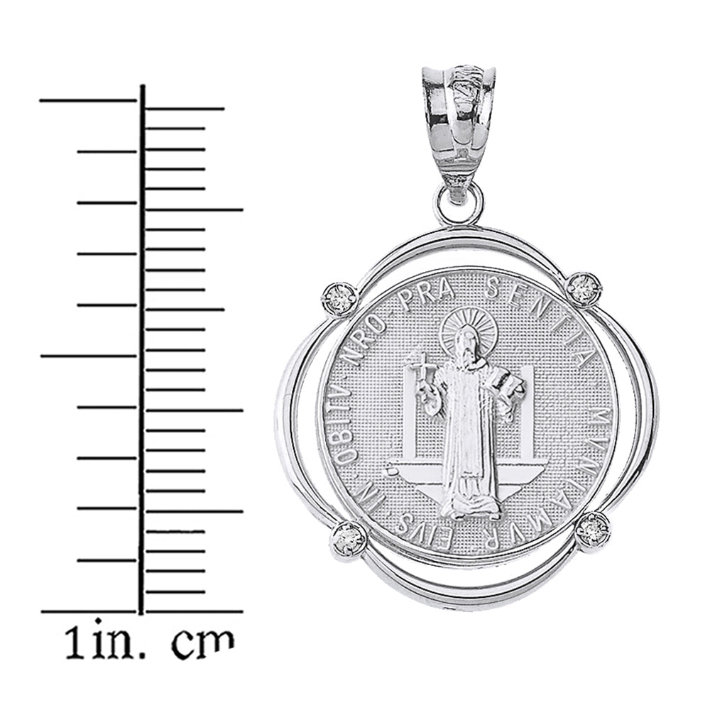 Sterling Silver Saint Benito CZ Circular Frame Pendant Necklace, view 3