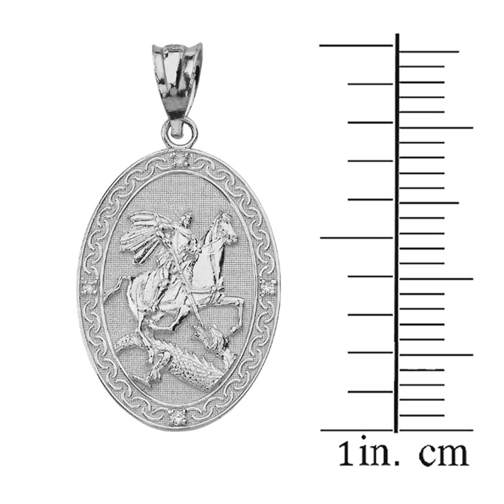 Sterling Silver Saint George and the Dragon Oval Engravable Medallion CZ Prayer Pendant Necklace (Small), view 3