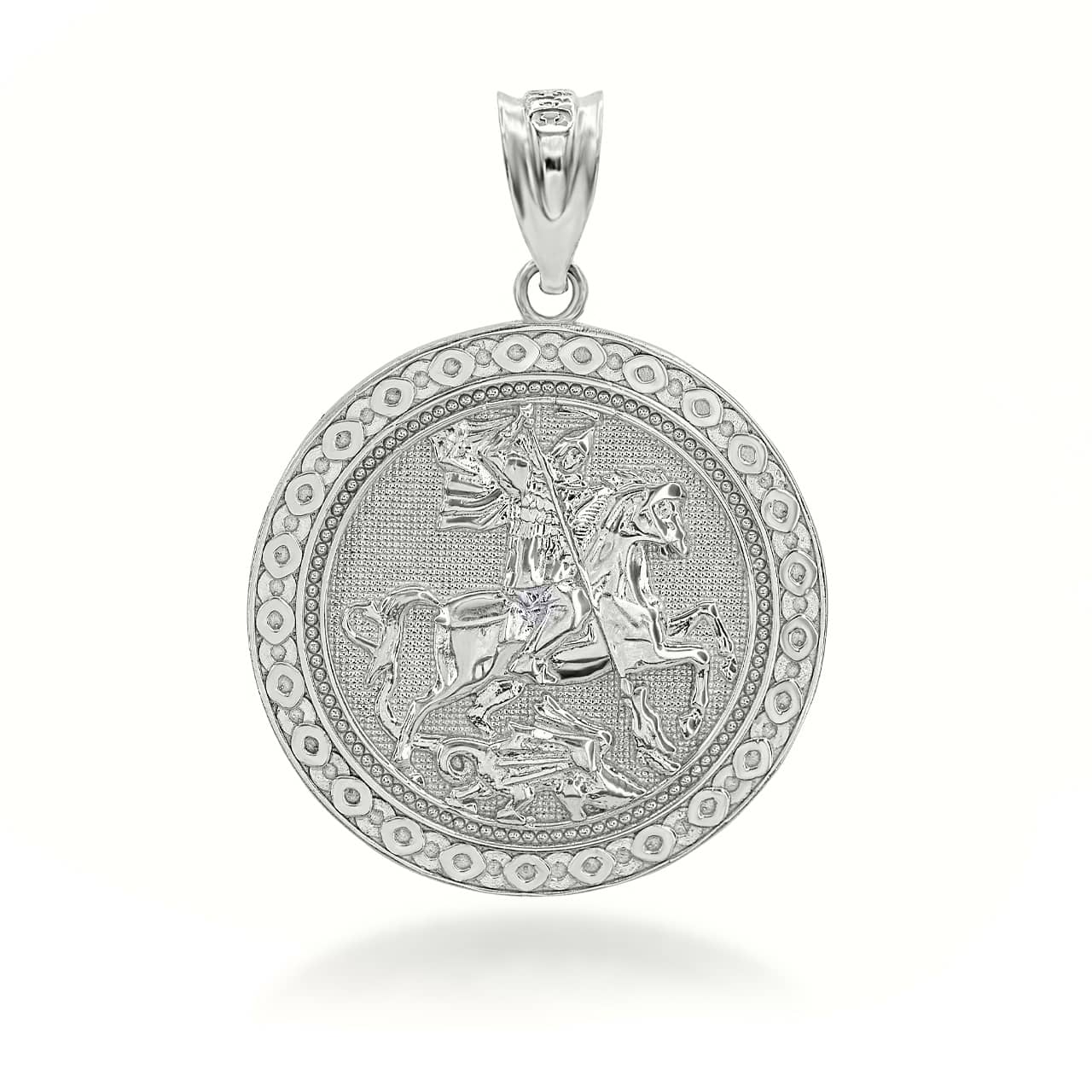 Sterling Silver Saint George Dragon Hunter 3D Charm Necklace