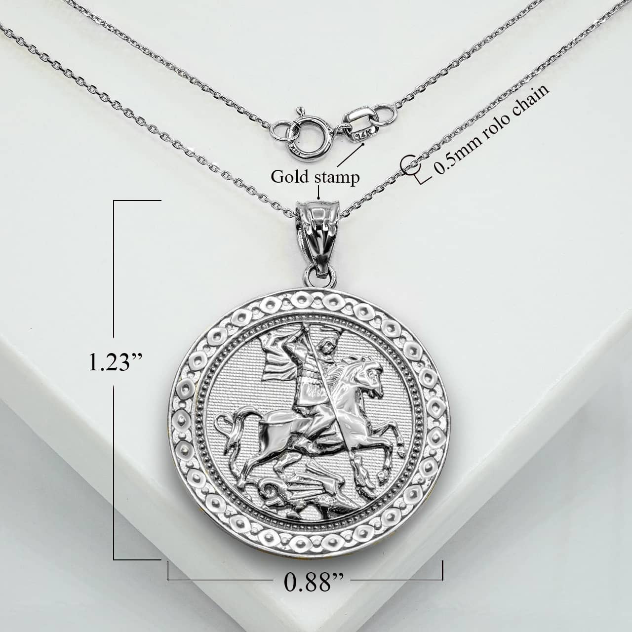 Sterling Silver Saint George Dragon Hunter 3D Charm Necklace, view 3