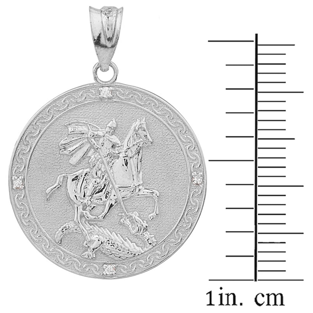 Sterling Silver Saint George Engravable CZ Medallion Pendant Necklace (Large), view 3