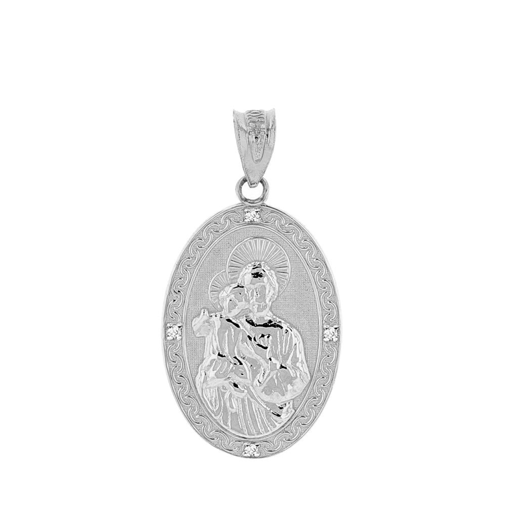 Sterling Silver Saint Joseph CZ Oval Engravable Medallion Pendant Necklace 1.02" (25 mm), view 2