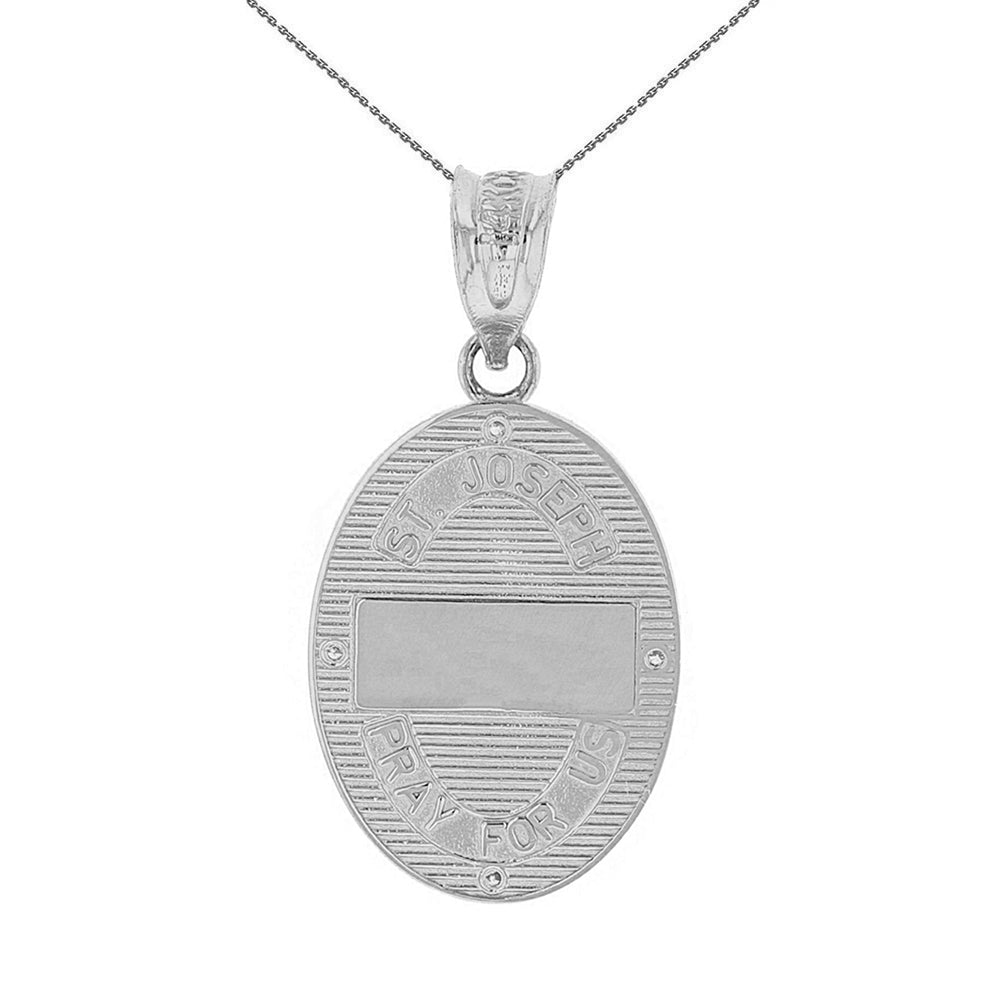 Sterling Silver Saint Joseph CZ Oval Engravable Medallion Pendant Necklace 1.02" (25 mm), view 3