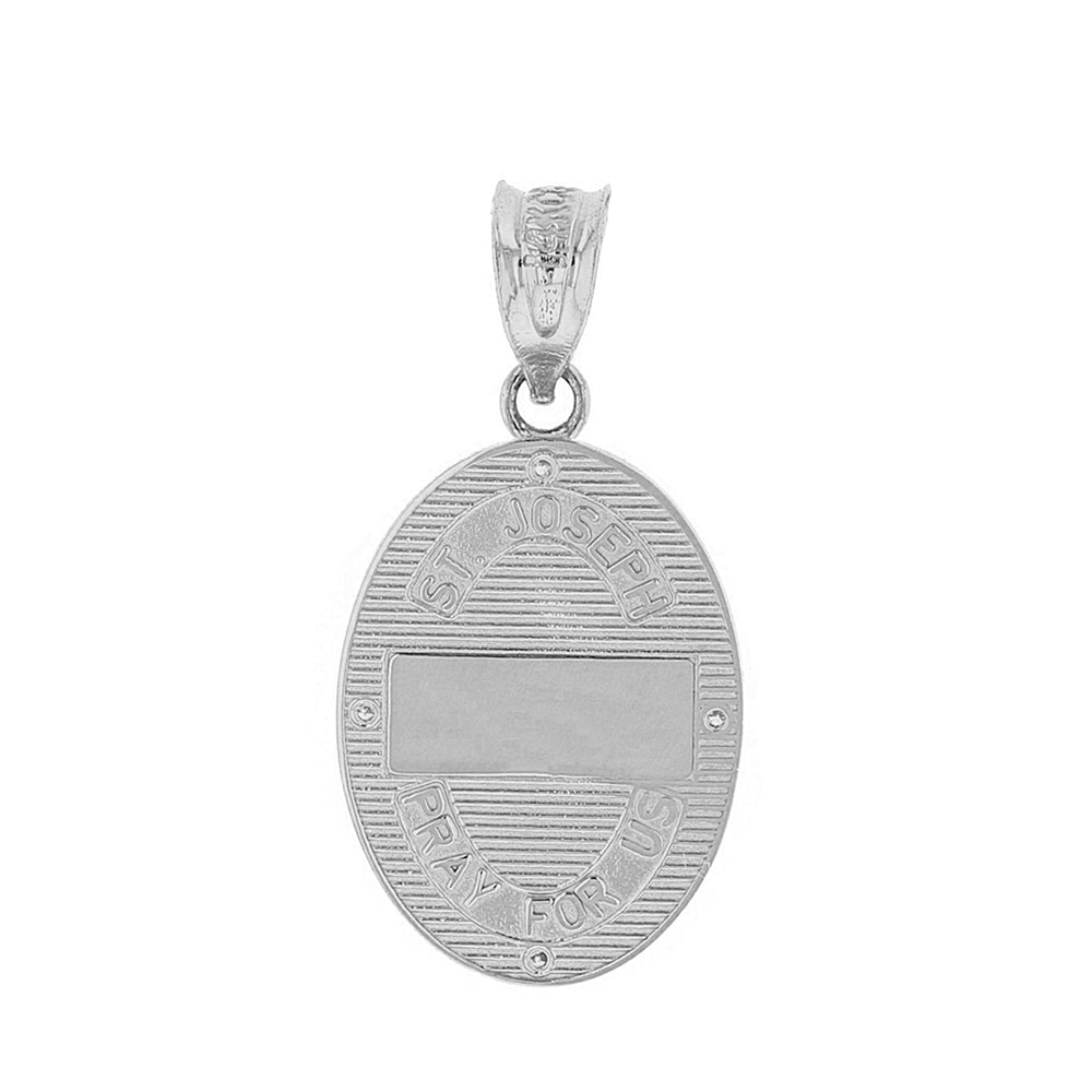 Sterling Silver Saint Joseph CZ Oval Engravable Medallion Pendant Necklace 1.02" (25 mm), view 4
