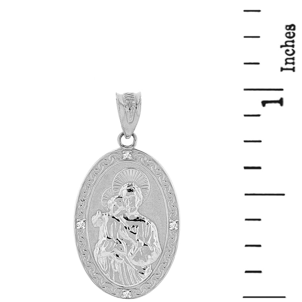 Sterling Silver Saint Joseph CZ Oval Engravable Medallion Pendant Necklace 1.02" (25 mm), view 5