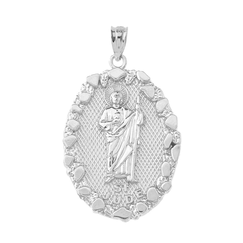Sterling Silver Saint Jude Nugget Oval Medallion Pendant Necklace, view 2