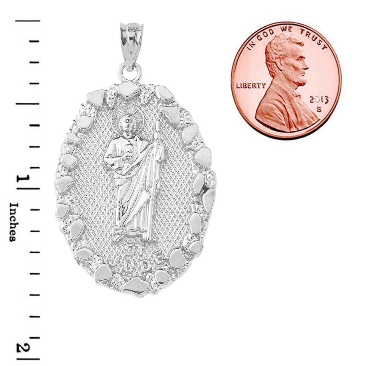 Sterling Silver Saint Jude Nugget Oval Medallion Pendant Necklace, view 3