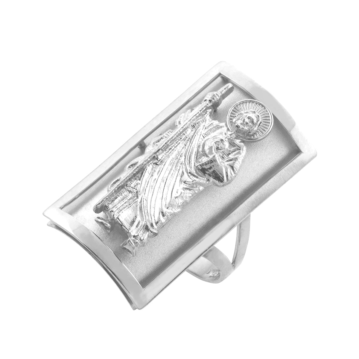 Sterling Silver Saint Jude Protection Shield Signet Ring (0.90")