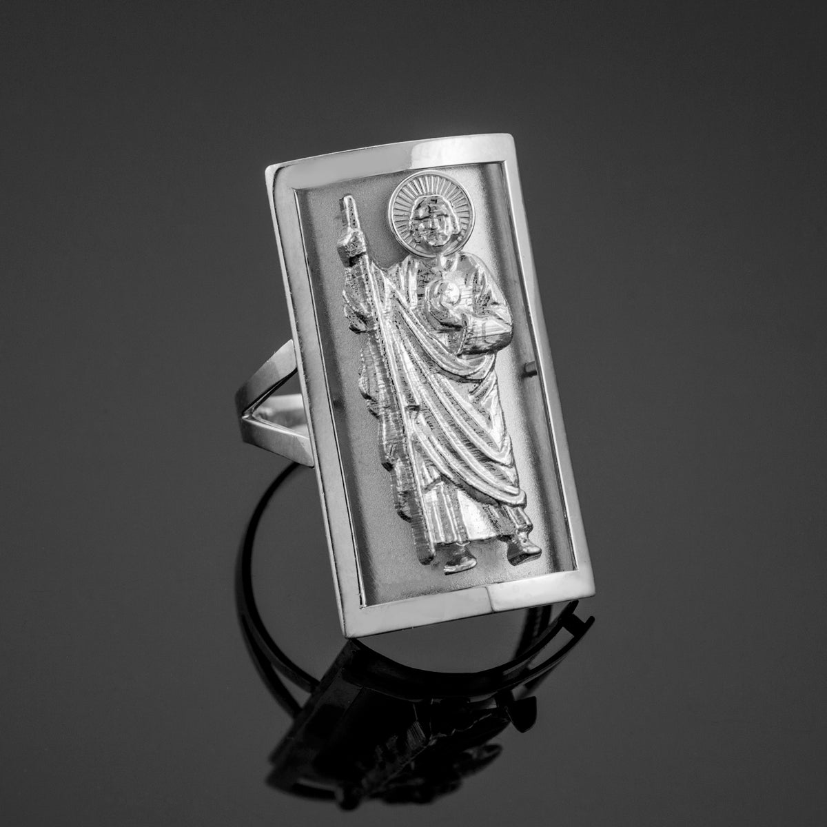 Sterling Silver Saint Jude Protection Shield Signet Ring (0.90"), view 2