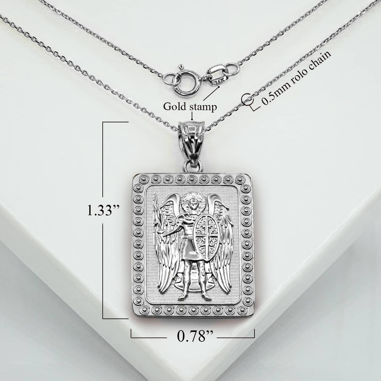 Sterling Silver Saint Michael ArchAngel 3D Charm Necklace, view 3
