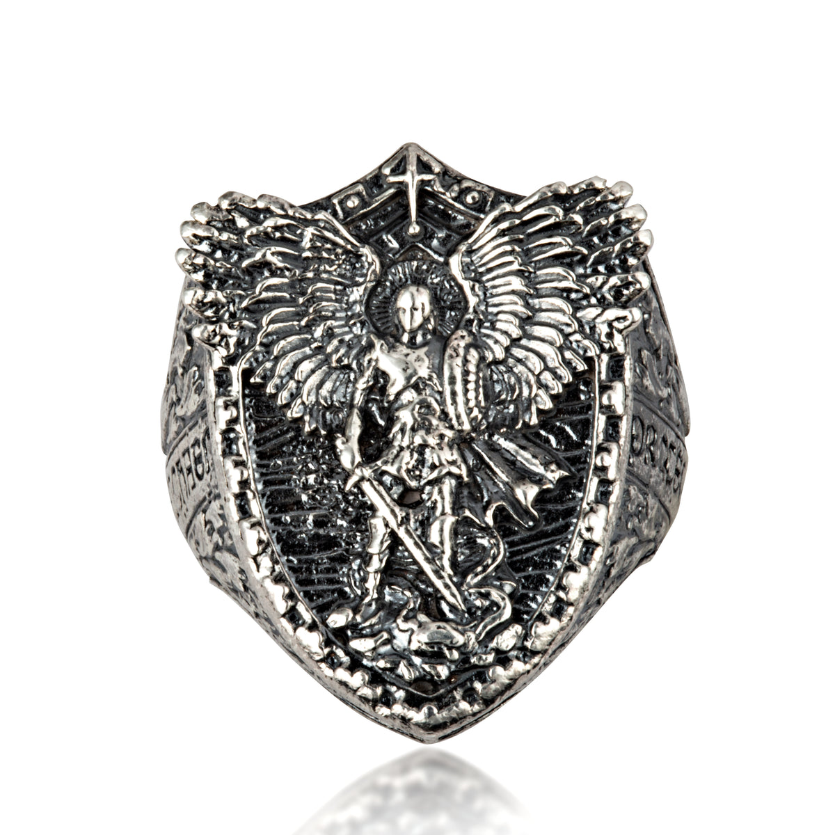 Sterling Silver Saint Michael Archangel Protection Shield Men's Signet Ring