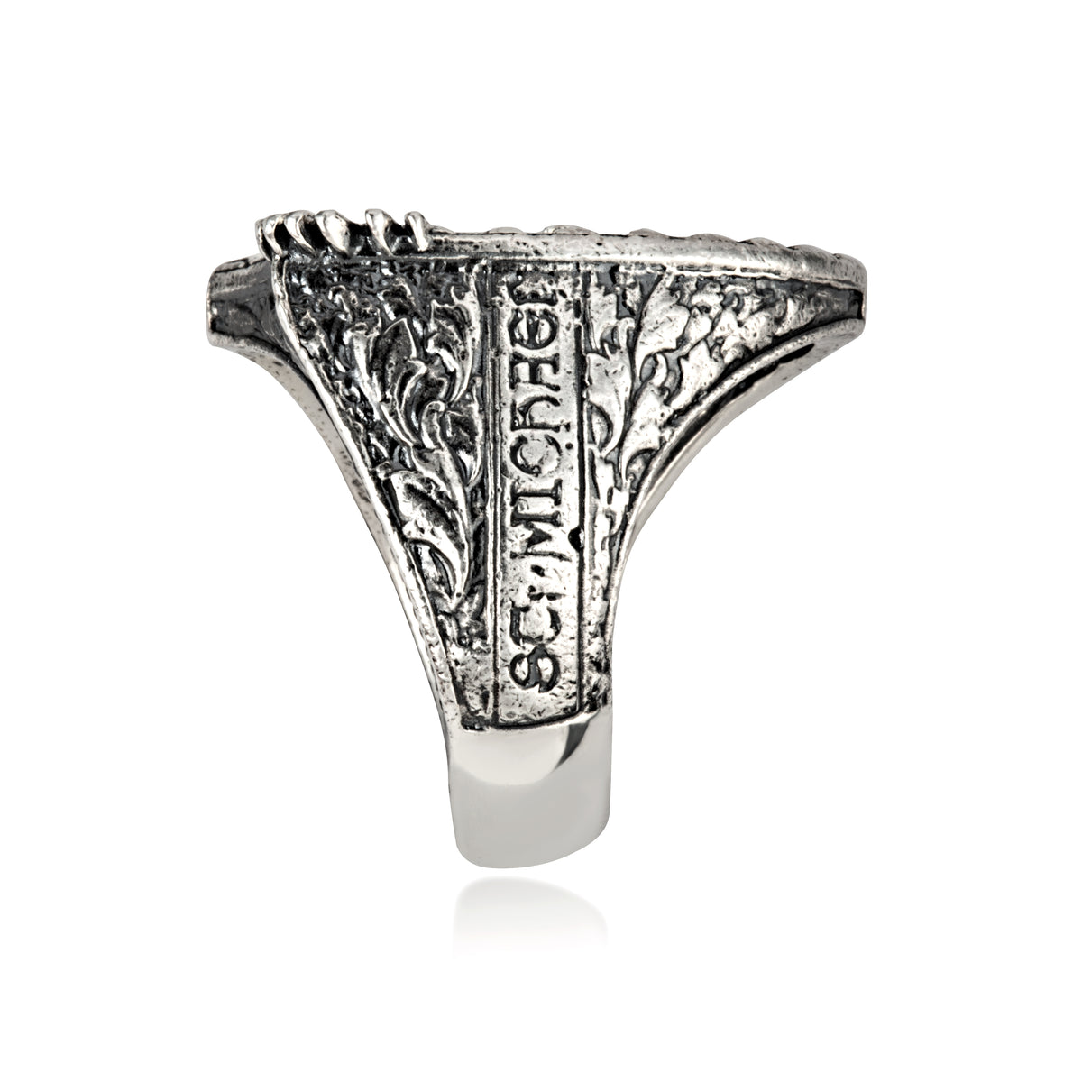 Sterling Silver Saint Michael Archangel Protection Shield Men's Signet Ring, view 5