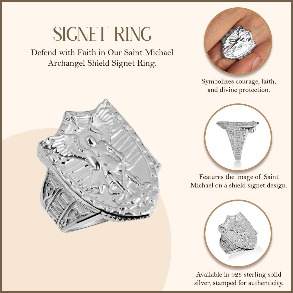 Sterling Silver Saint Michael Archangel Shield Signet Ring, view 4