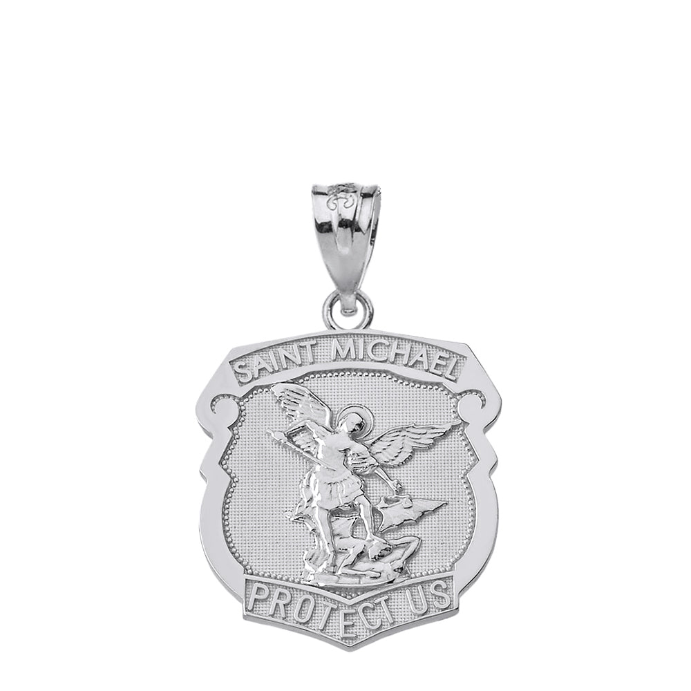 Sterling Silver Saint Michael Protect Us Shield Pendant Necklace, view 2