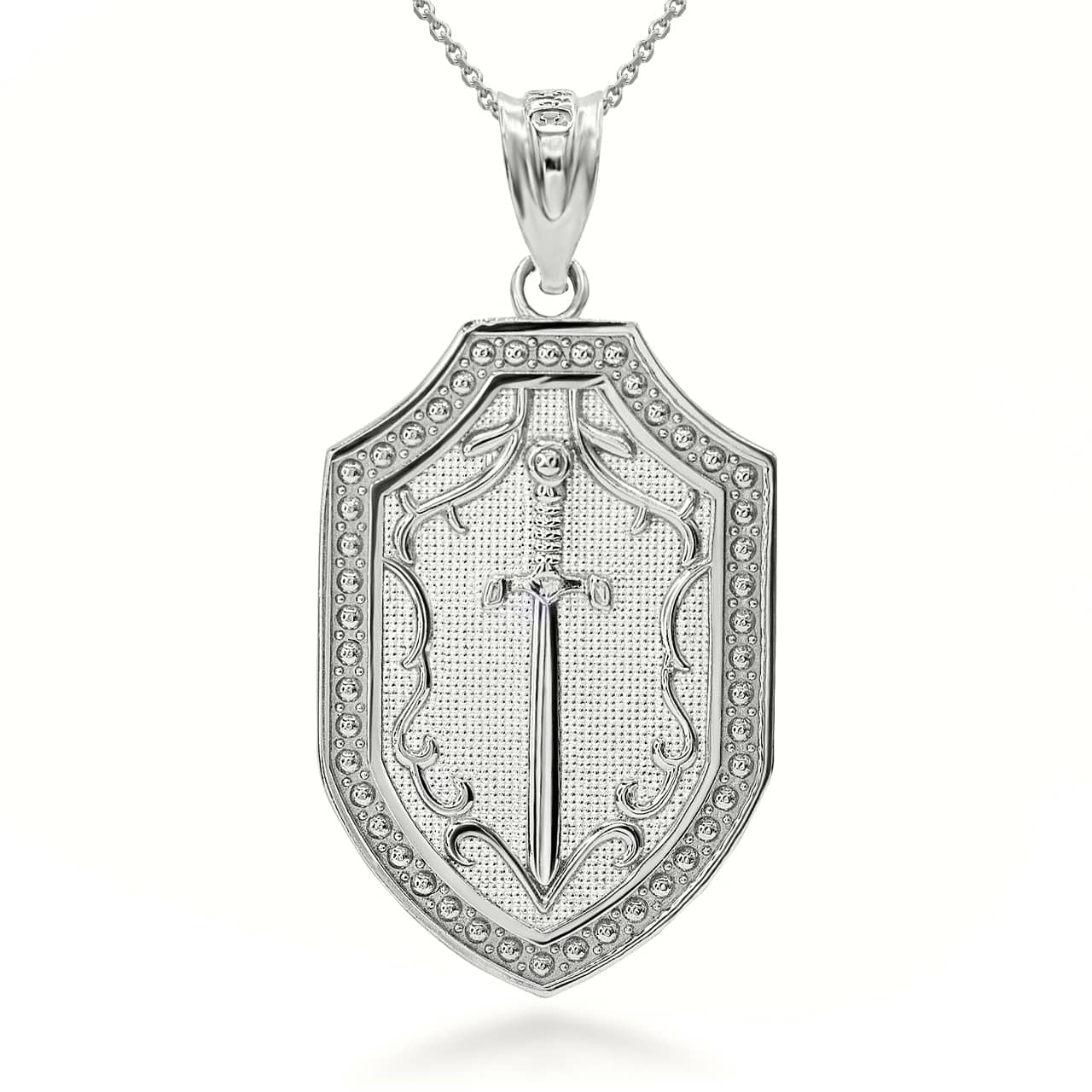 Sterling Silver Saint Michael's Sword Shield 3D Charm Necklace, view 2