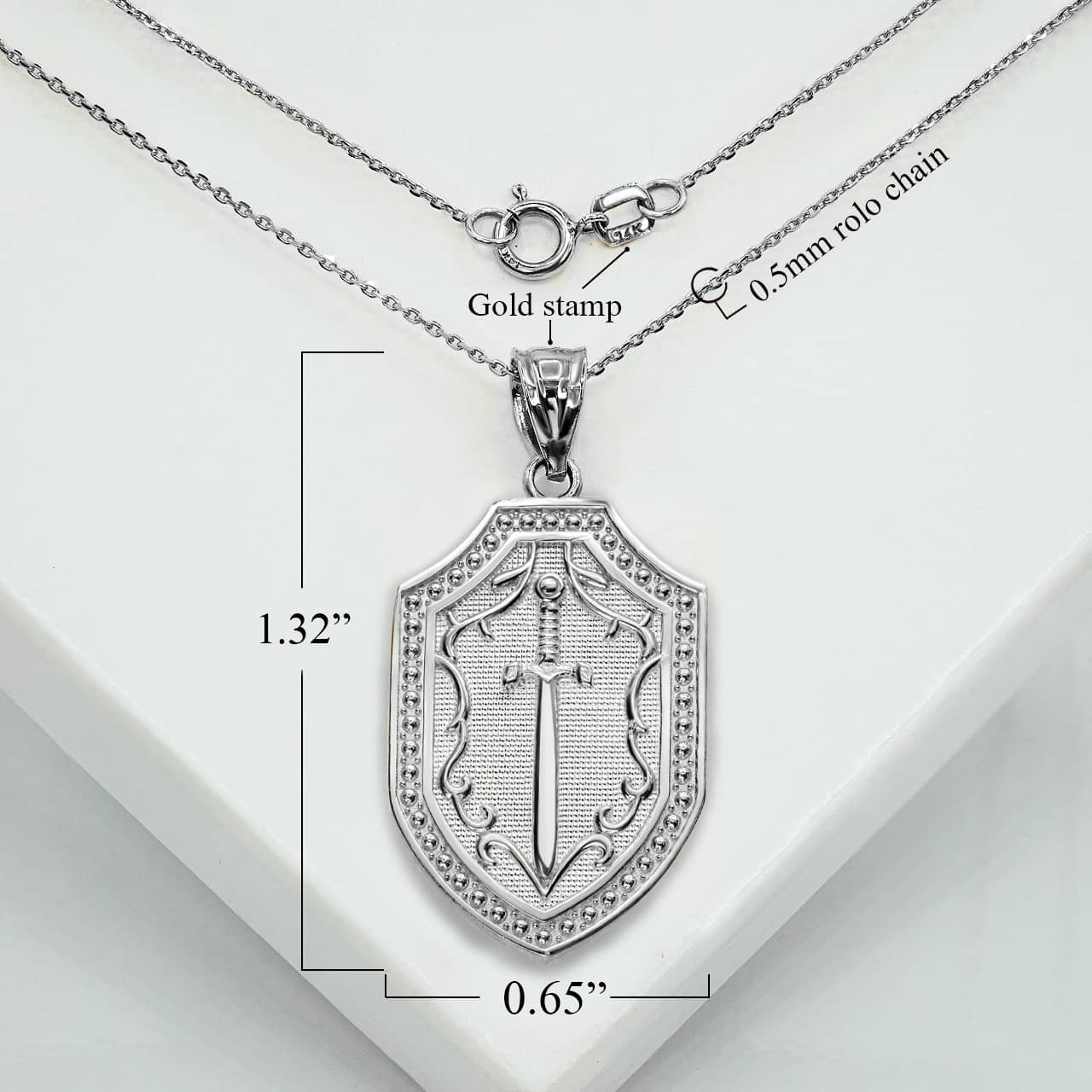 Sterling Silver Saint Michael's Sword Shield 3D Charm Necklace, view 3