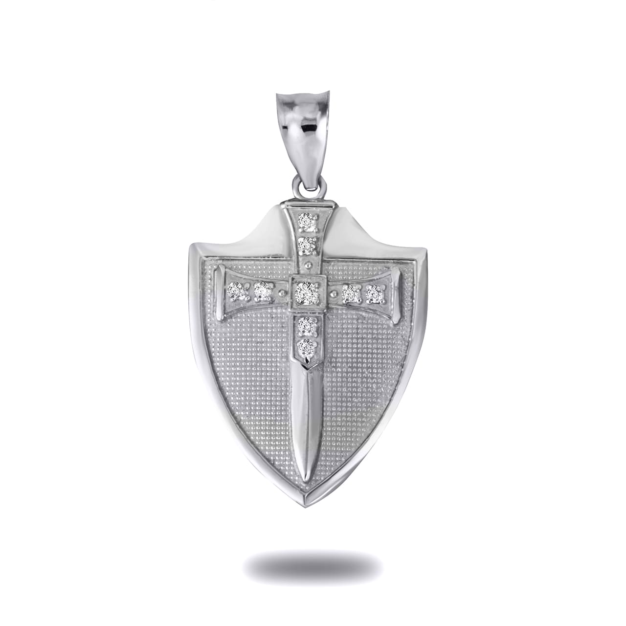Sterling Silver Saint Michael Sword & Shield CZ Pendant Necklace