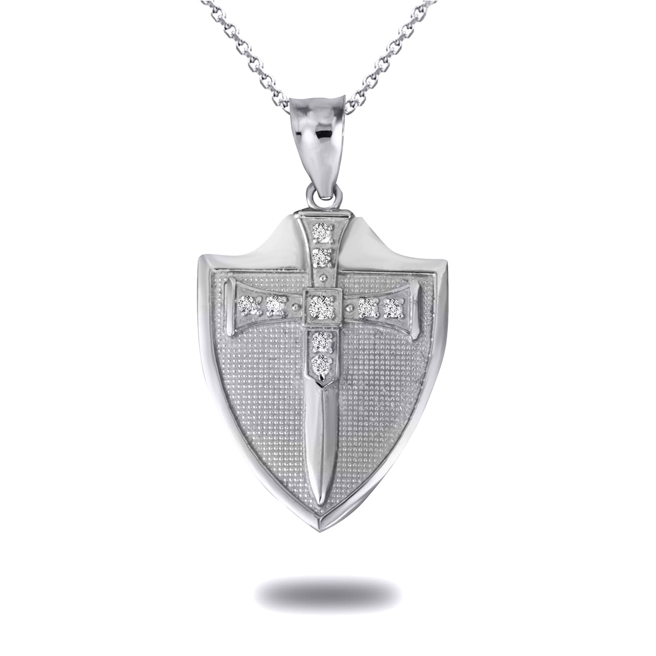 Sterling Silver Saint Michael Sword & Shield CZ Pendant Necklace, view 2