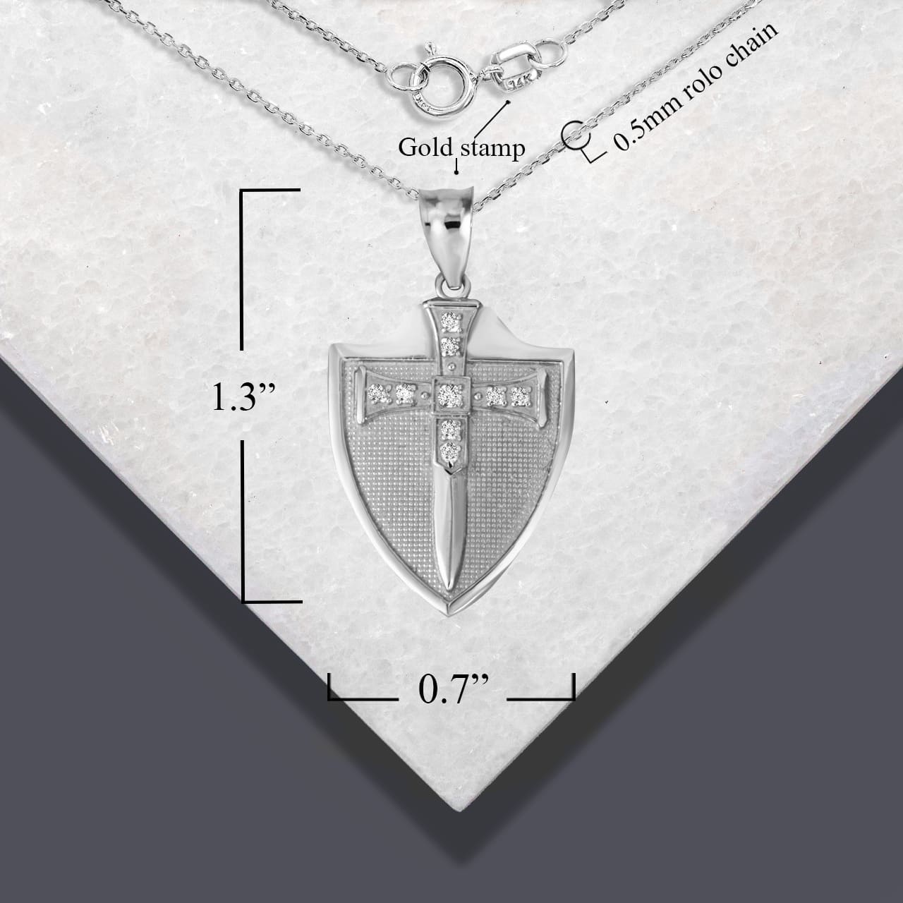 Sterling Silver Saint Michael Sword & Shield CZ Pendant Necklace, view 4