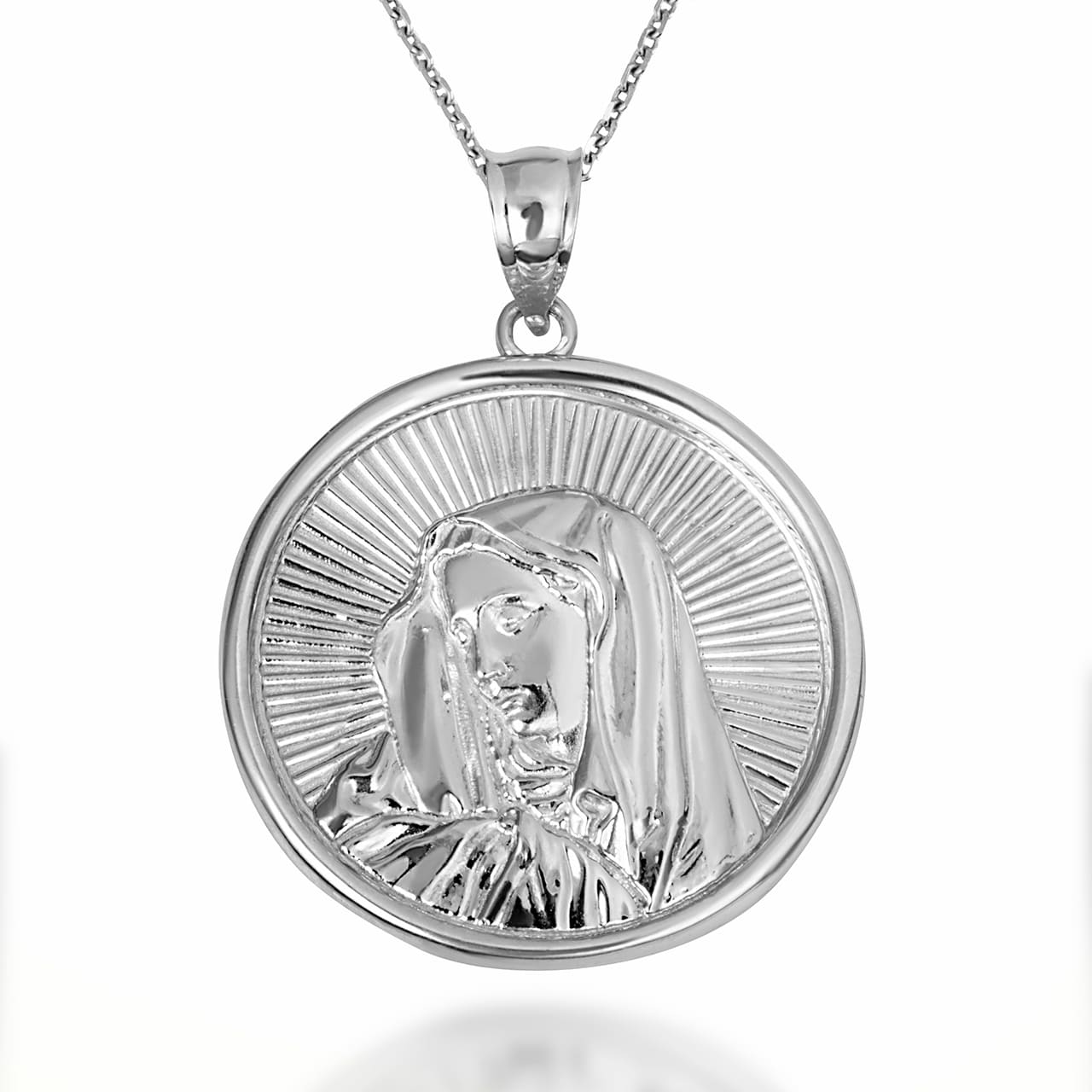 Sterling Silver Saint Mother Virgin Mary Medallion Pendant Necklace, view 5