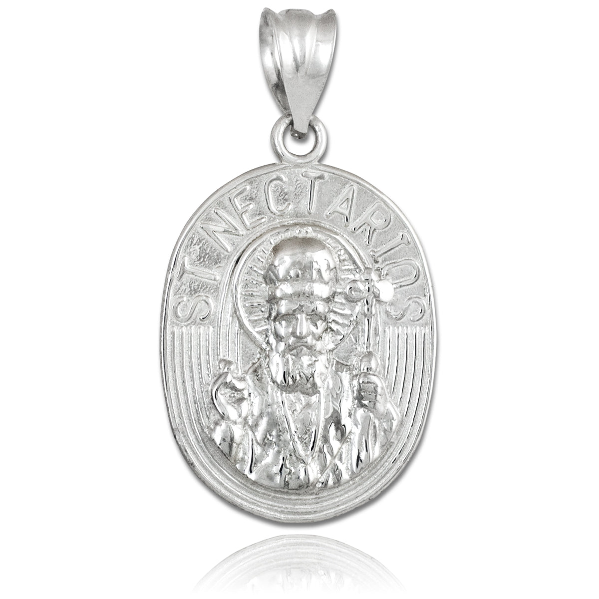 Sterling Silver Saint Nectarios Medallion Charm Pendant Necklace, view 2