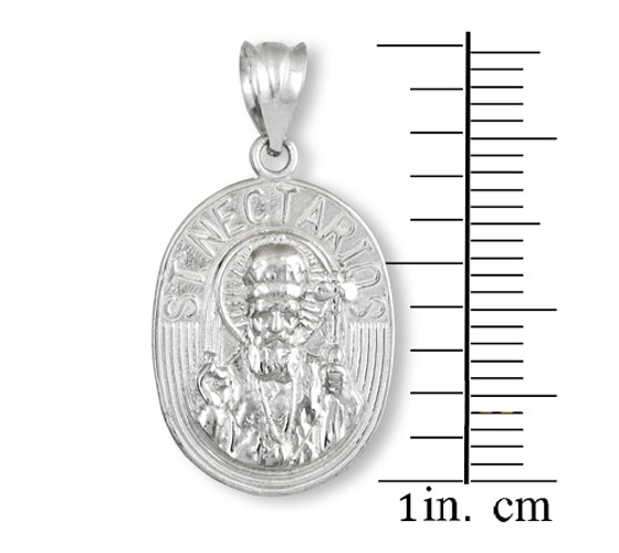Sterling Silver Saint Nectarios Medallion Charm Pendant Necklace, view 3