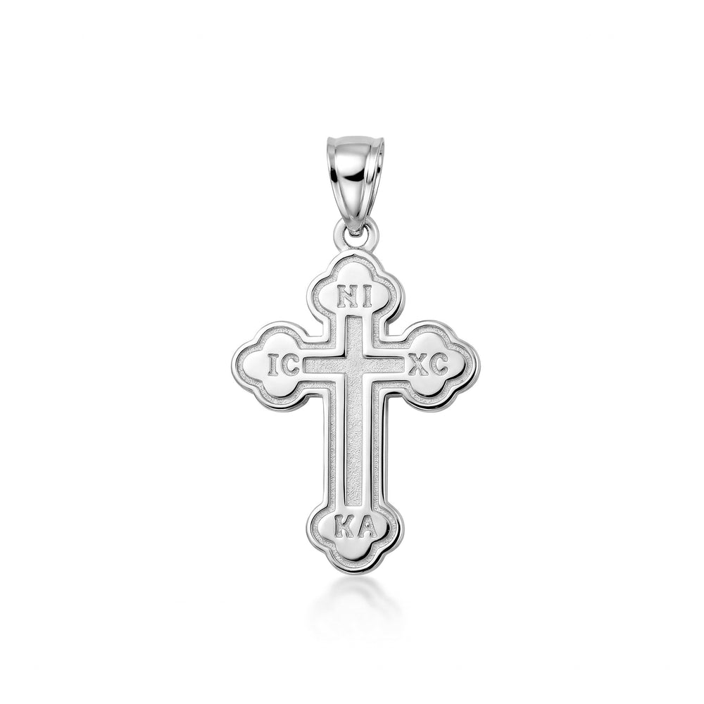 Sterling Silver Saint Nicholas Greek Orthodox Russian Cross Pendant Necklace