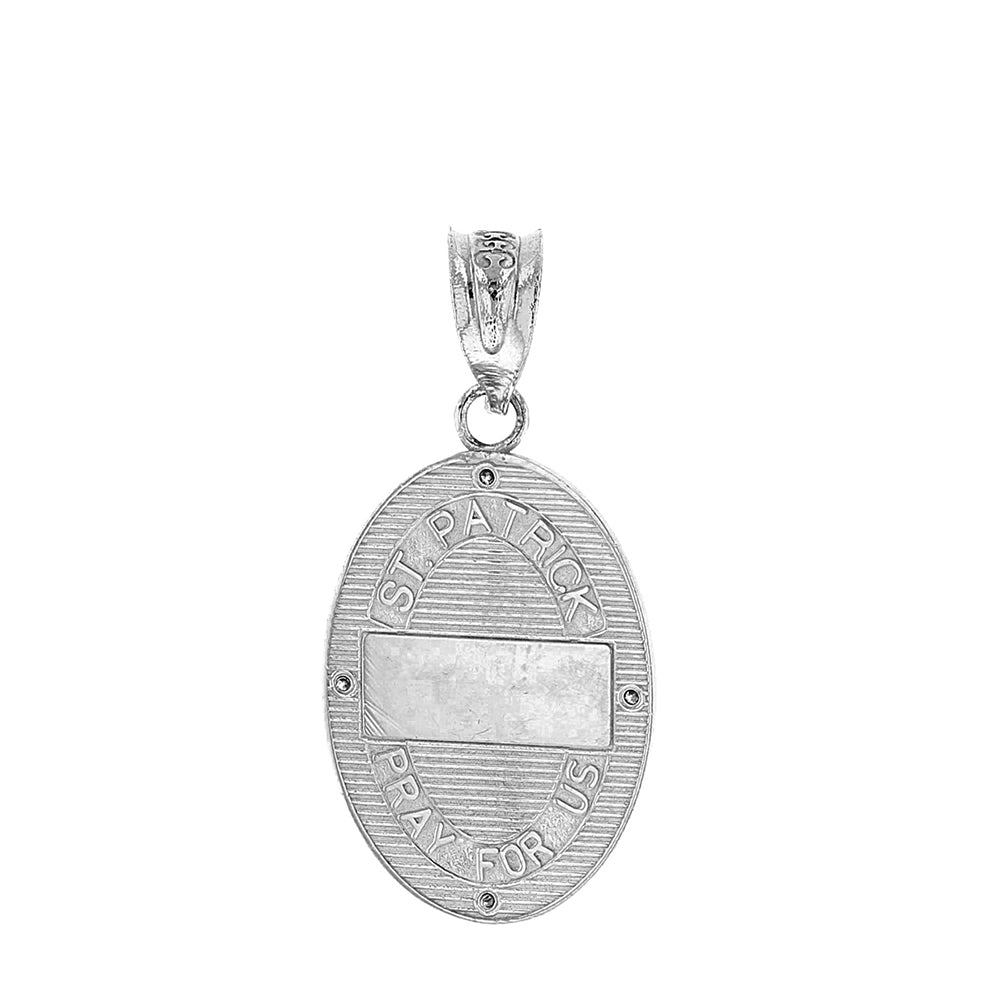 Sterling Silver Saint Patrick CZ Oval Engravable Medallion Pendant Necklace 1.03" (26 mm), view 4