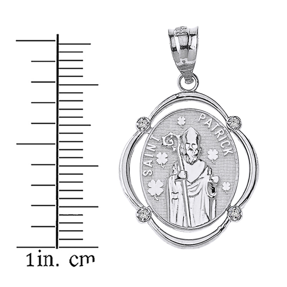 Sterling Silver Saint Patrick CZ Oval Frame Pendant Necklace, view 3