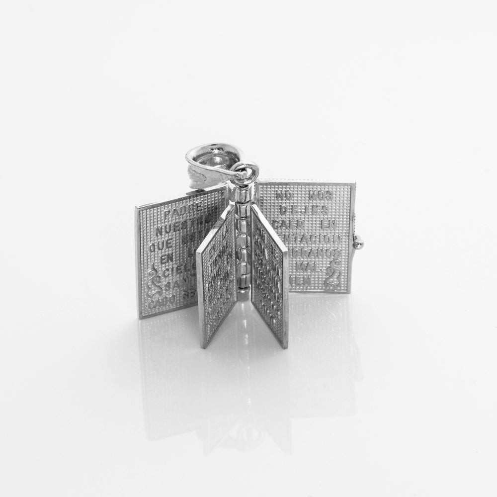 Sterling Silver Santa Biblia Spanish Open Holy Bible Pendant Necklace, view 4