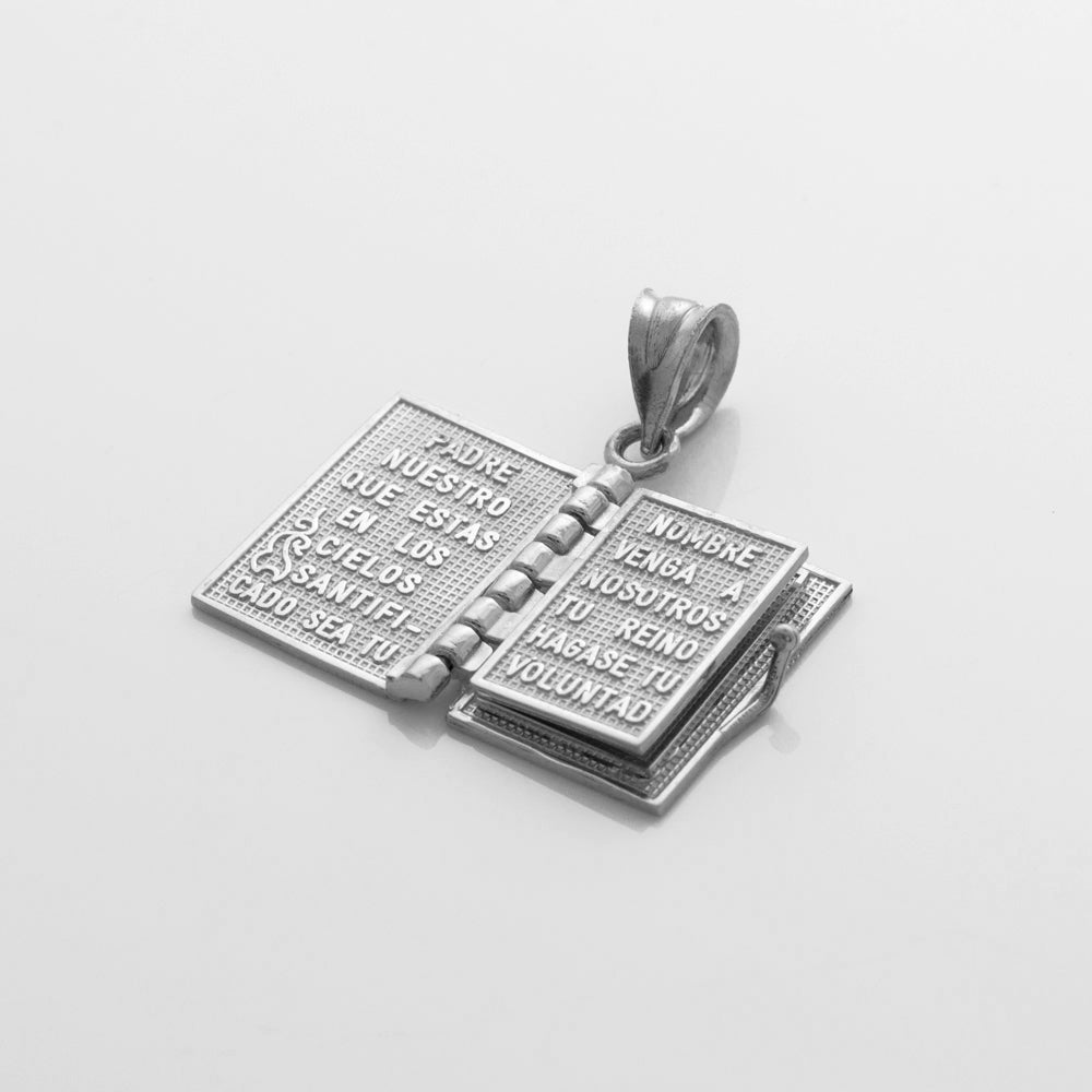 Sterling Silver Santa Biblia Spanish Open Holy Bible Pendant Necklace, view 5