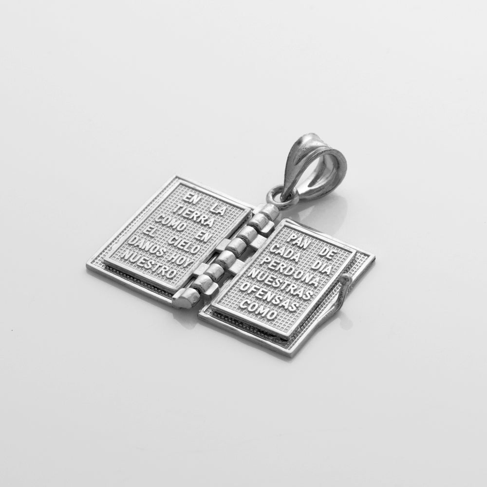 Sterling Silver Santa Biblia Spanish Open Holy Bible Pendant Necklace, view 6
