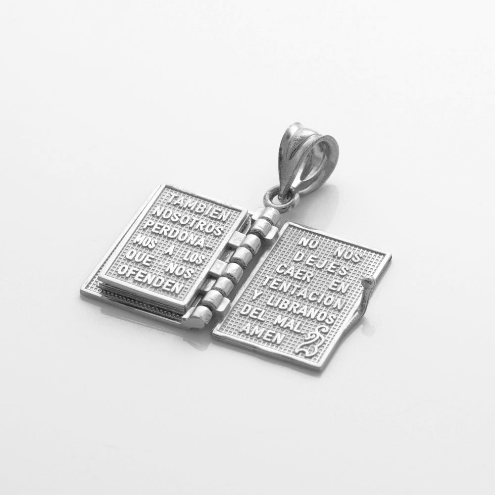 Sterling Silver Santa Biblia Spanish Open Holy Bible Pendant Necklace, view 7