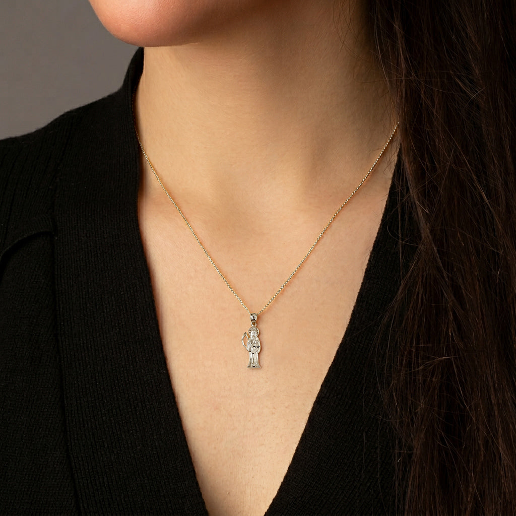 Sterling Silver Santa Muerte Charm Pendant Necklace, view 2