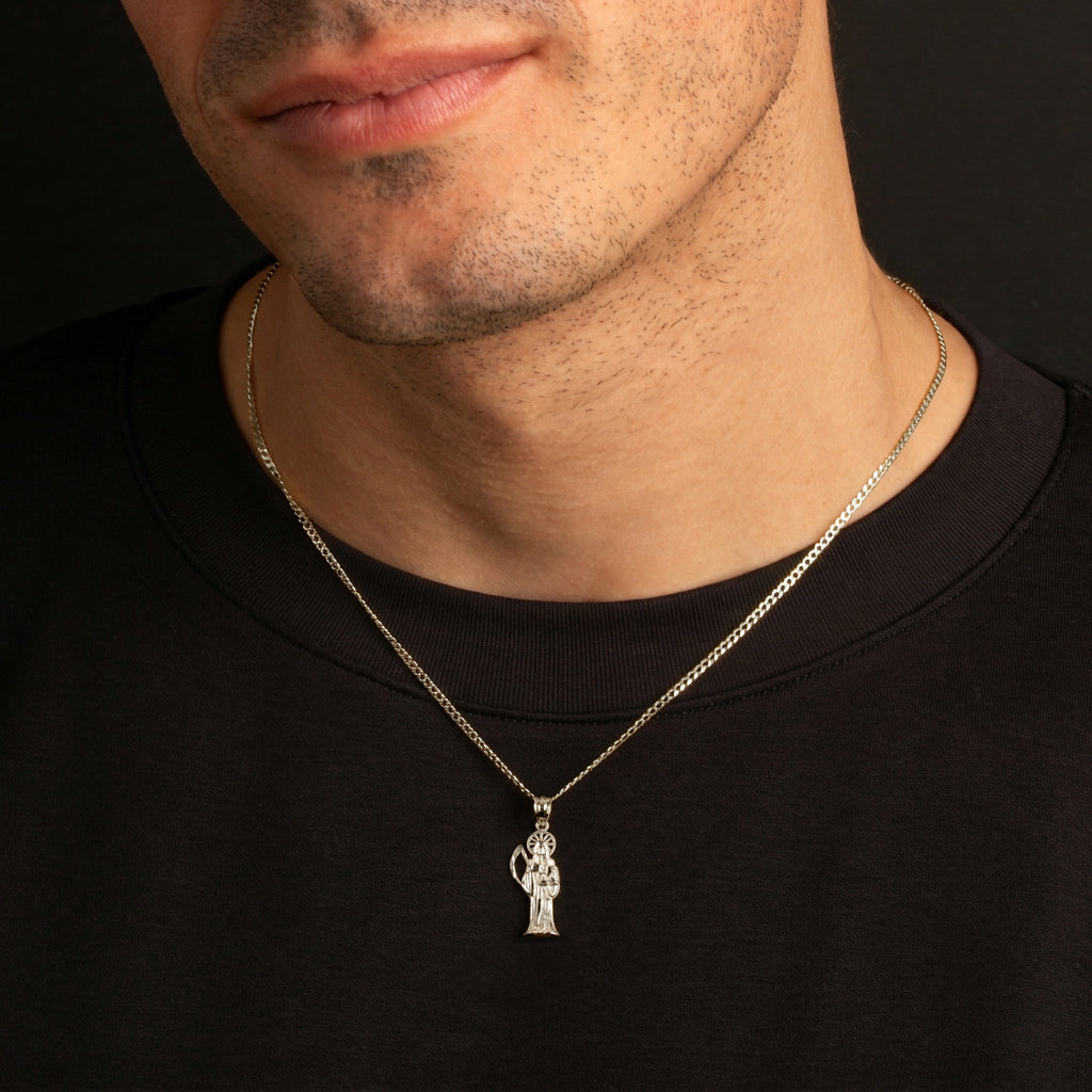 Sterling Silver Santa Muerte Charm Pendant Necklace, view 3