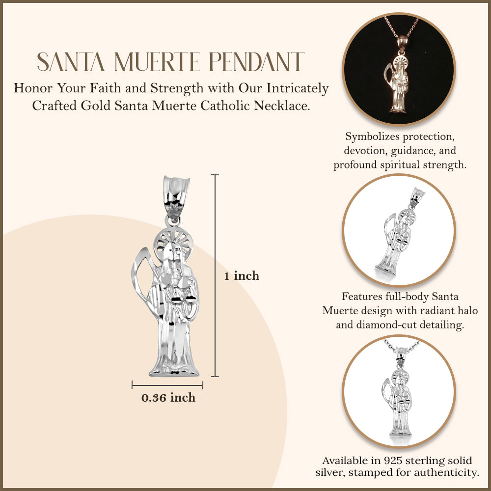 Sterling Silver Santa Muerte Charm Pendant Necklace, view 4