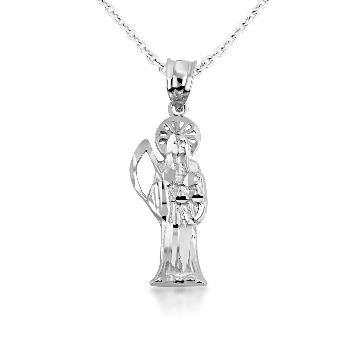 Sterling Silver Santa Muerte Charm Pendant Necklace, view 5