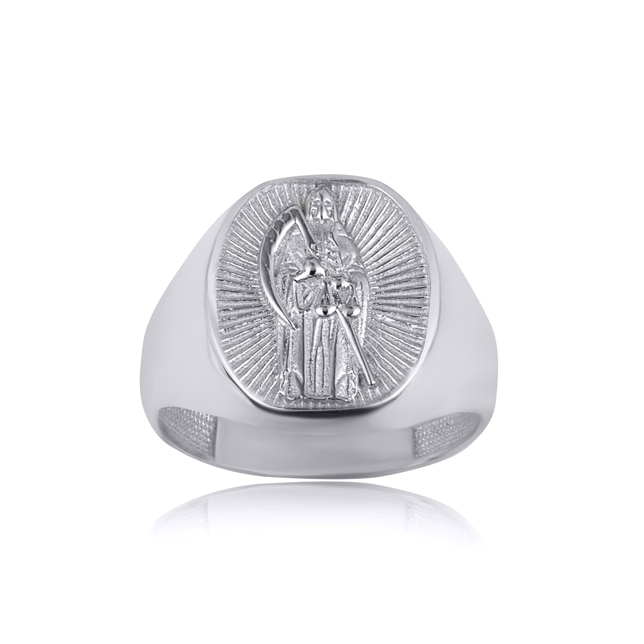 Sterling Silver Santa Muerte Grim Reaper Oval Signet Ring, view 2