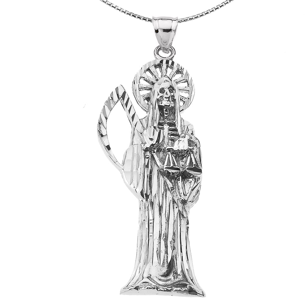 Sterling Silver Santa Muerte Grim Reaper Pendant Necklace — Width: 0.52"