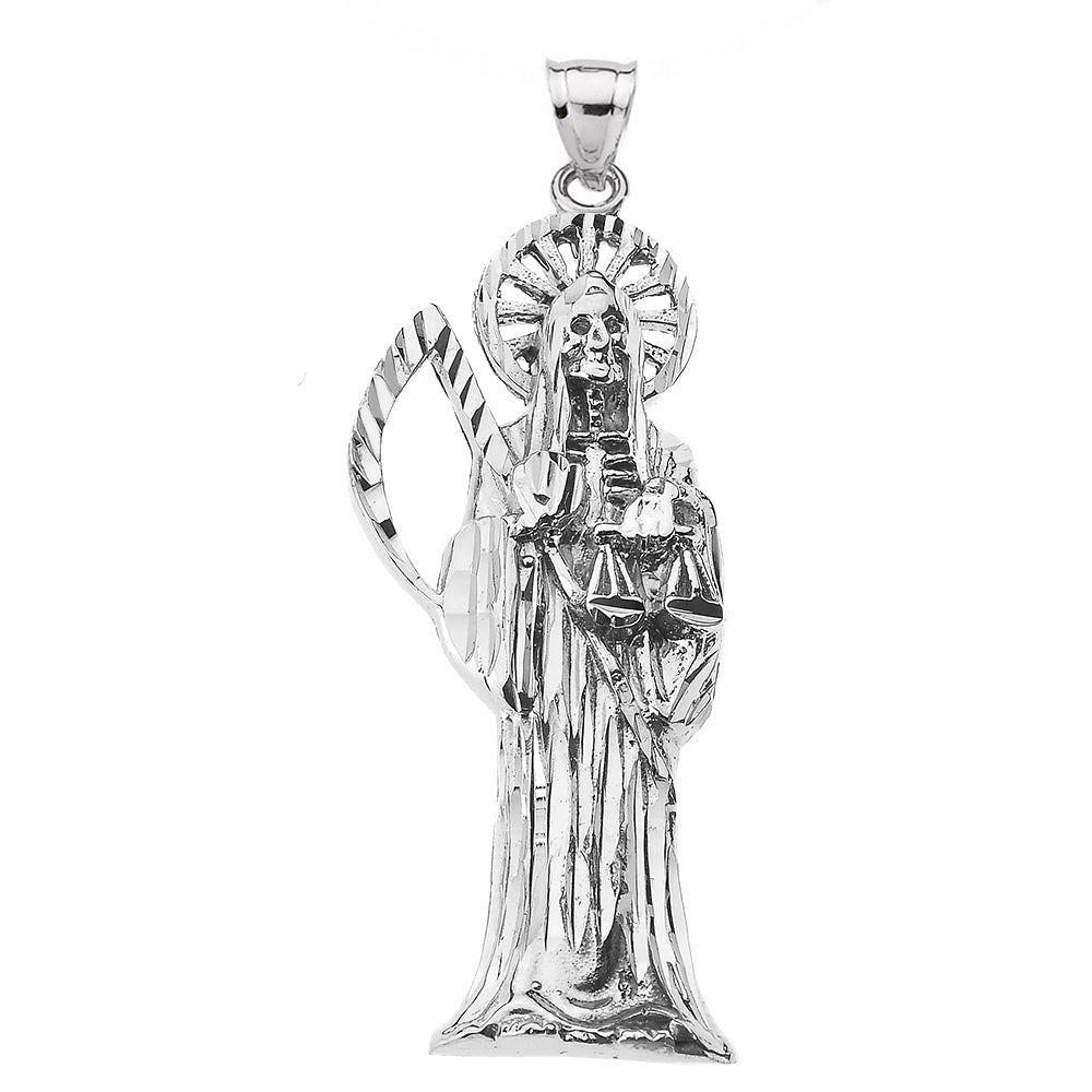 Sterling Silver Santa Muerte Grim Reaper Pendant Necklace — Width: 0.52", view 2