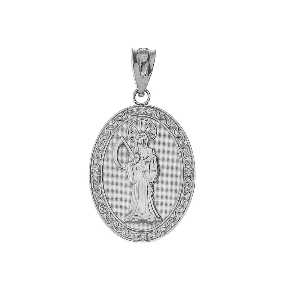 Sterling Silver Santa Muerte Oval Pendant Necklace, view 2