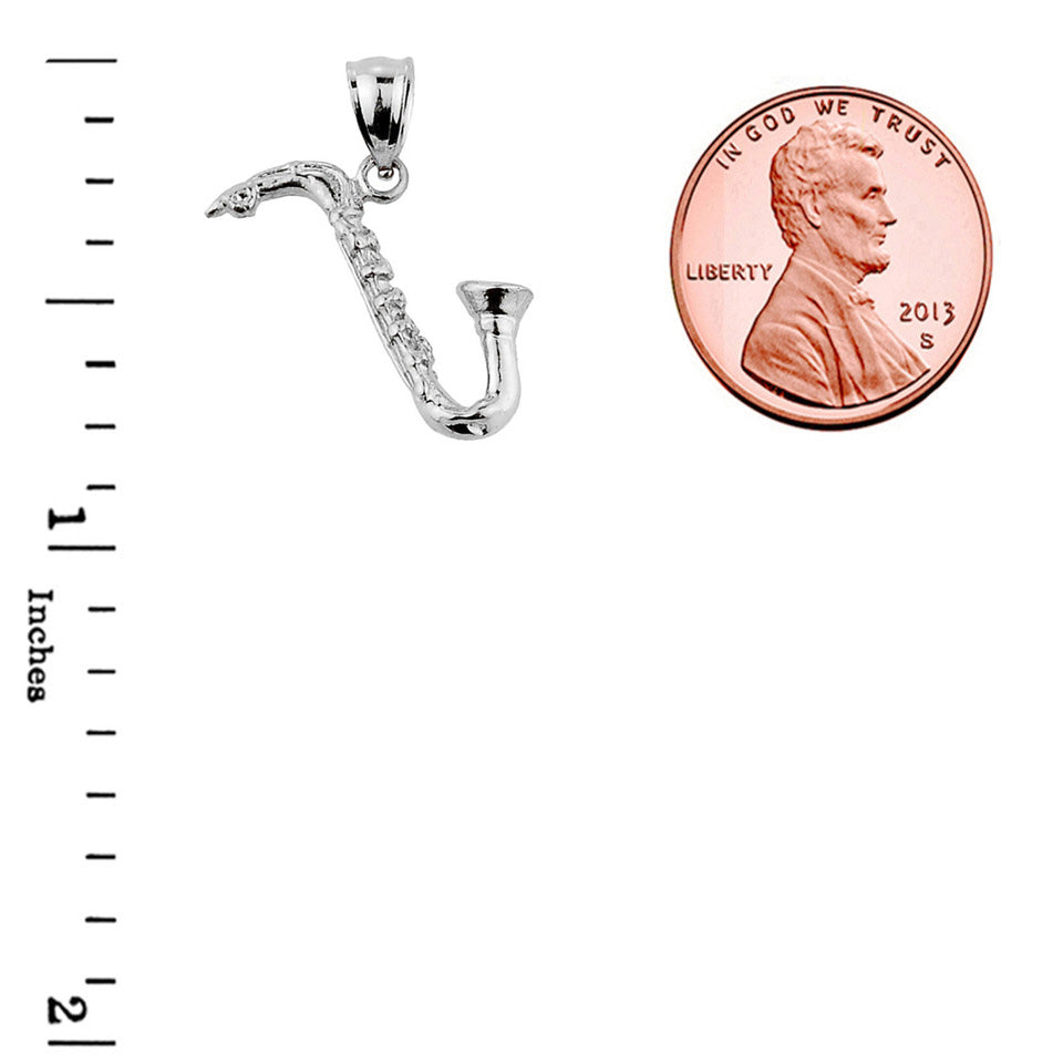 Sterling Silver Saxophone Pendant Necklace — Width: 0.01, view 3