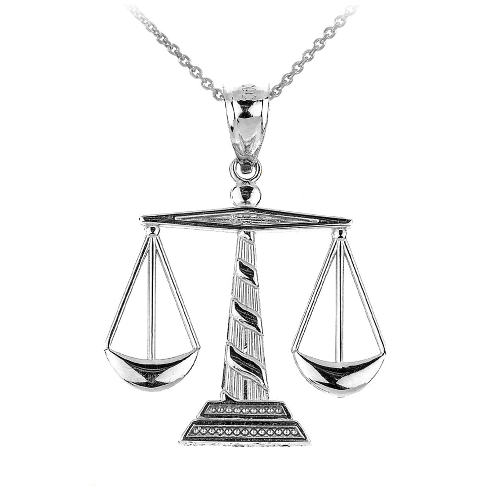 Sterling Silver Scales of Justice Pendant Necklace — Depth: 0.04"