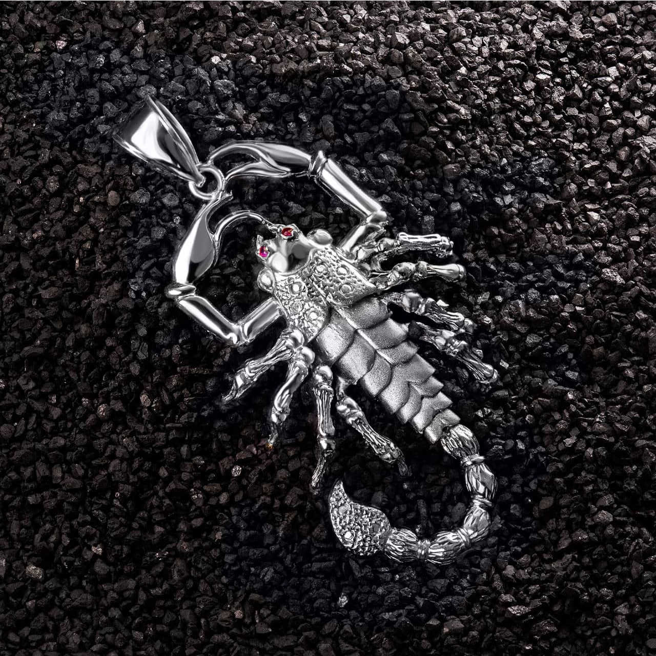 Sterling Silver Scorpion Ruby Birthstone Pendant Necklace, view 4