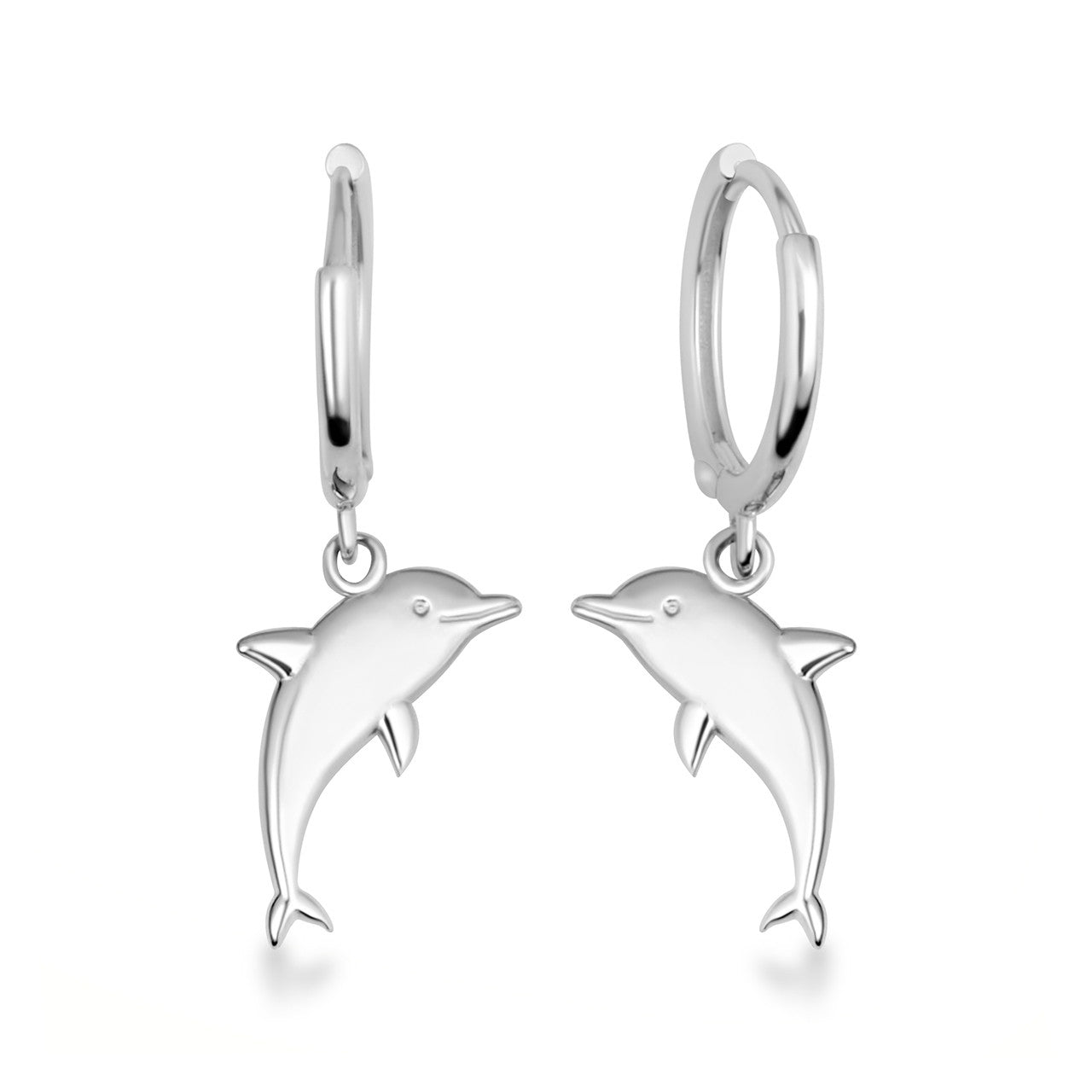 Sterling Silver Sea Dolphin Drop Huggie Hoop Earrings