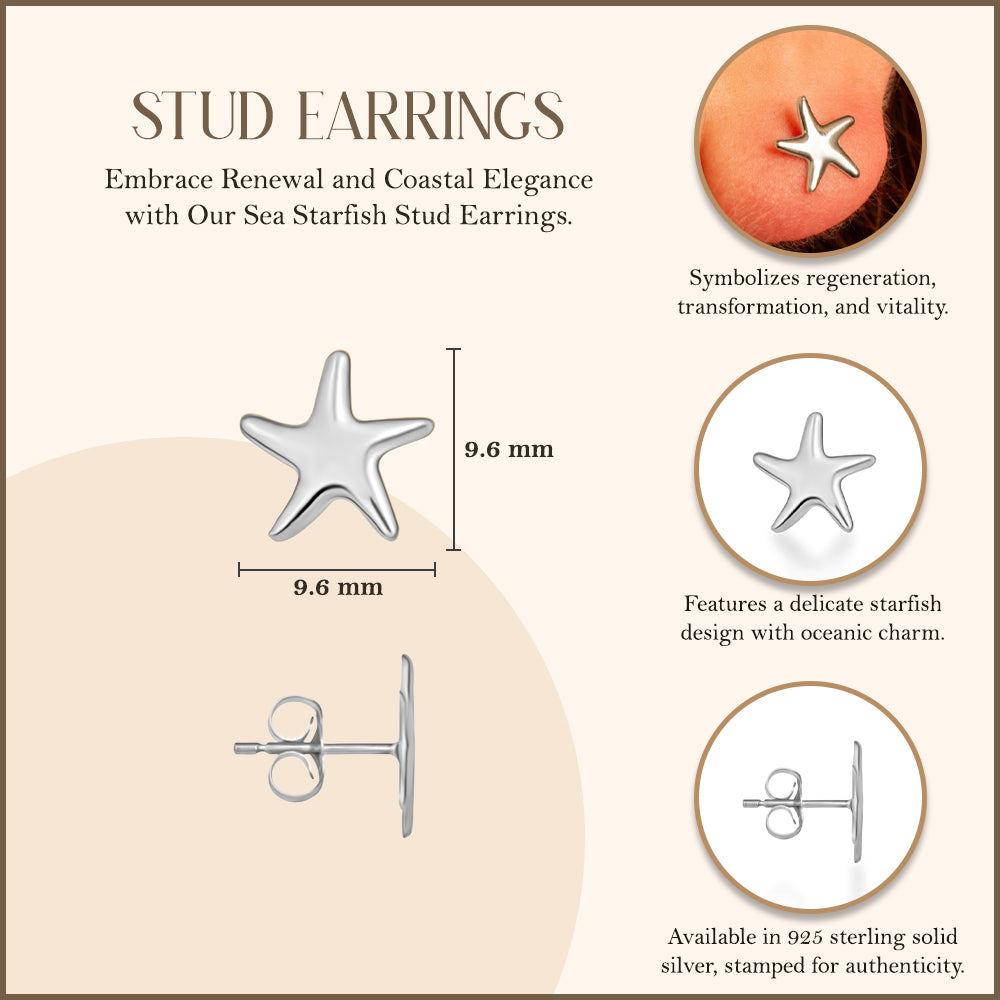 Sterling Silver Sea Starfish Stud Earrings, view 3