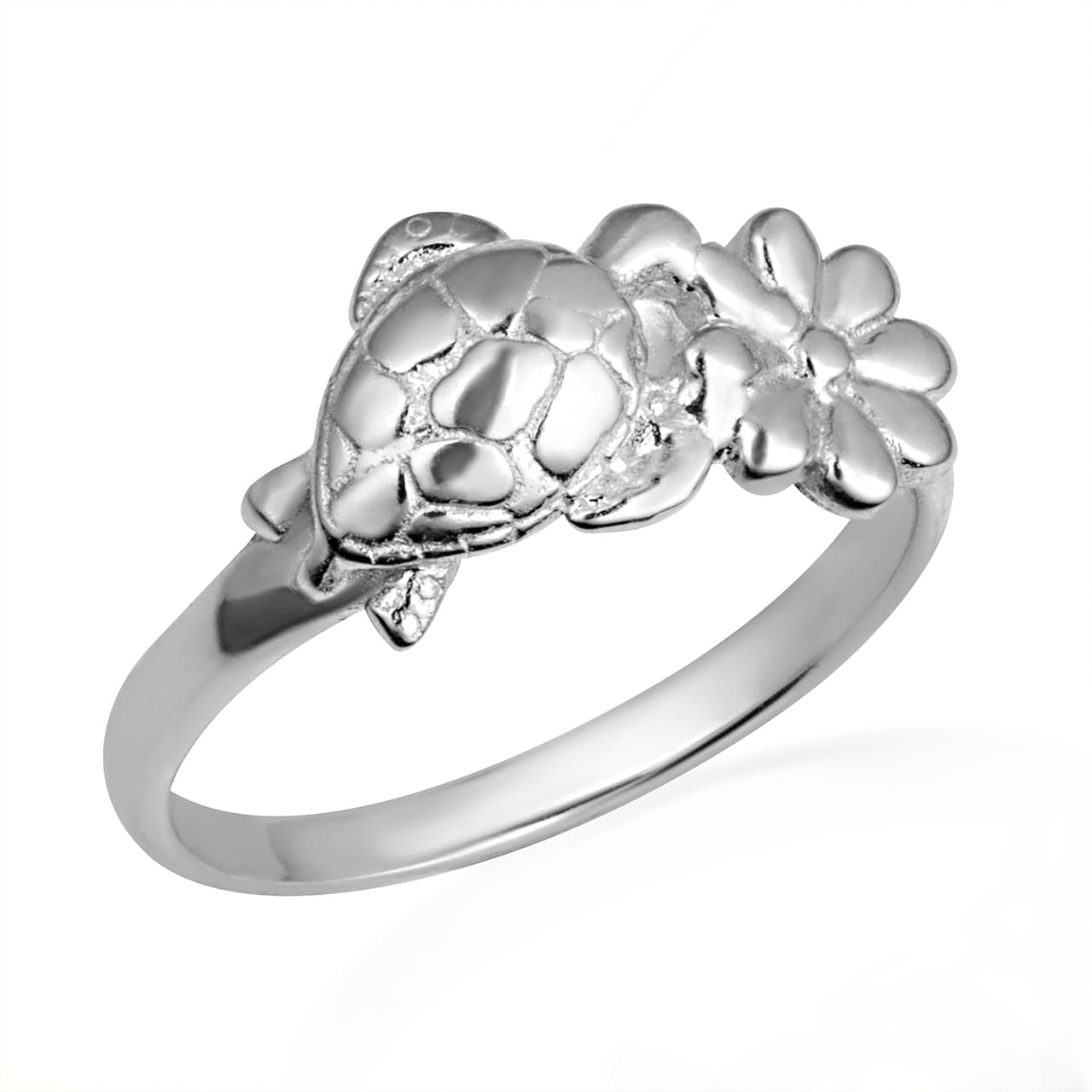 Sterling Silver Sea Turtle Daisy Flower Nature Ring